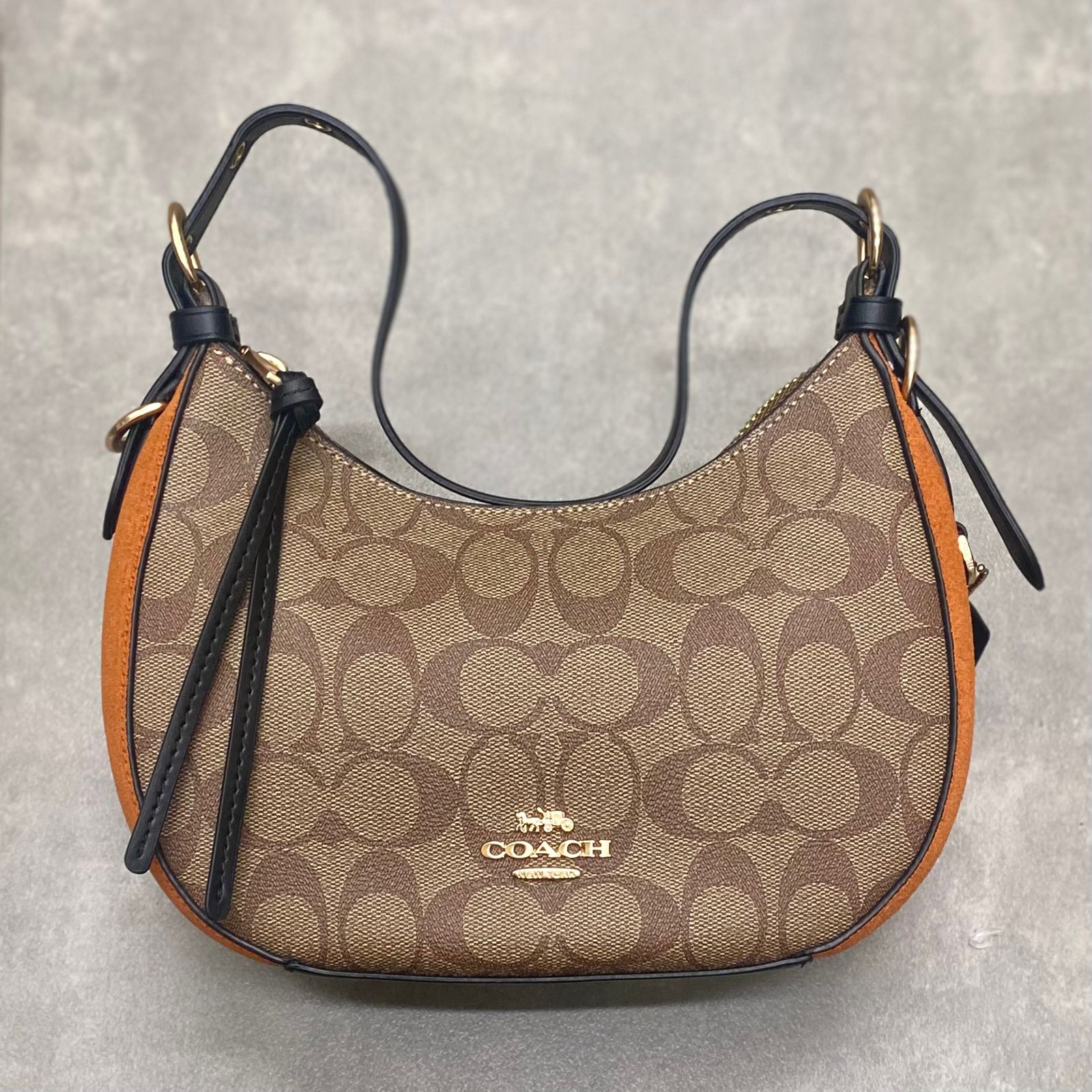 Túi Coach Kleo Hobo In Signature Canvas Suede DS Or/Brown